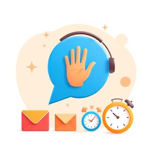 Friendly customer support illustration with chat bubble, envelope, and phone icons